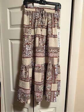 Cream Tiered Patchwork Midi Skirt